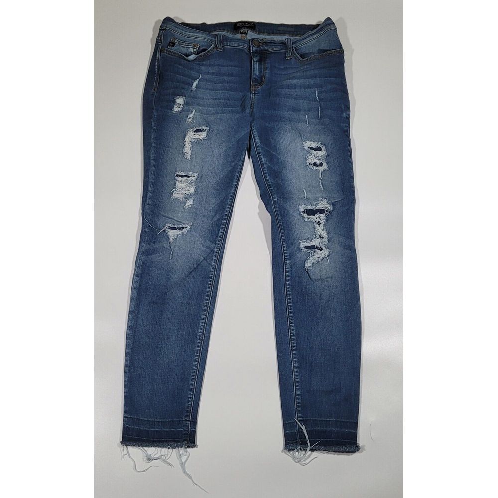 Judy Blue Los Angeles Distressed Raw Hem Skinny‎ Jeans Medium Wash 15/32 Womens